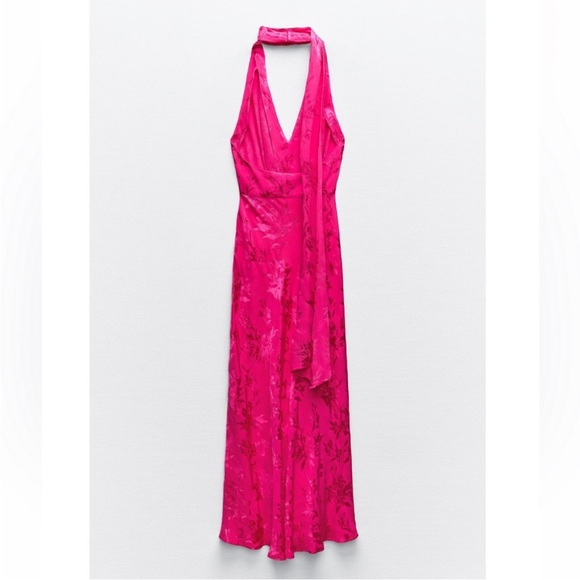 Zara JACQUARD MIDI DRESS BOW - FUCHSIA - Picture 2 of 12